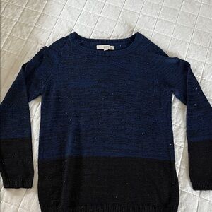 LOFT Navy and Black Crew Neck Sweater